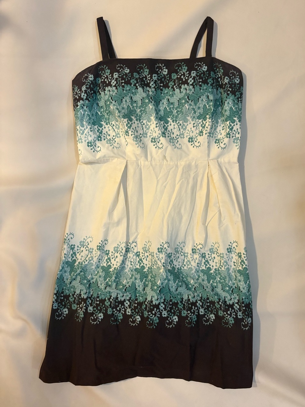 dressbarn White and Teal Floral butterfly Ombre Spaghetti-Strap Dress